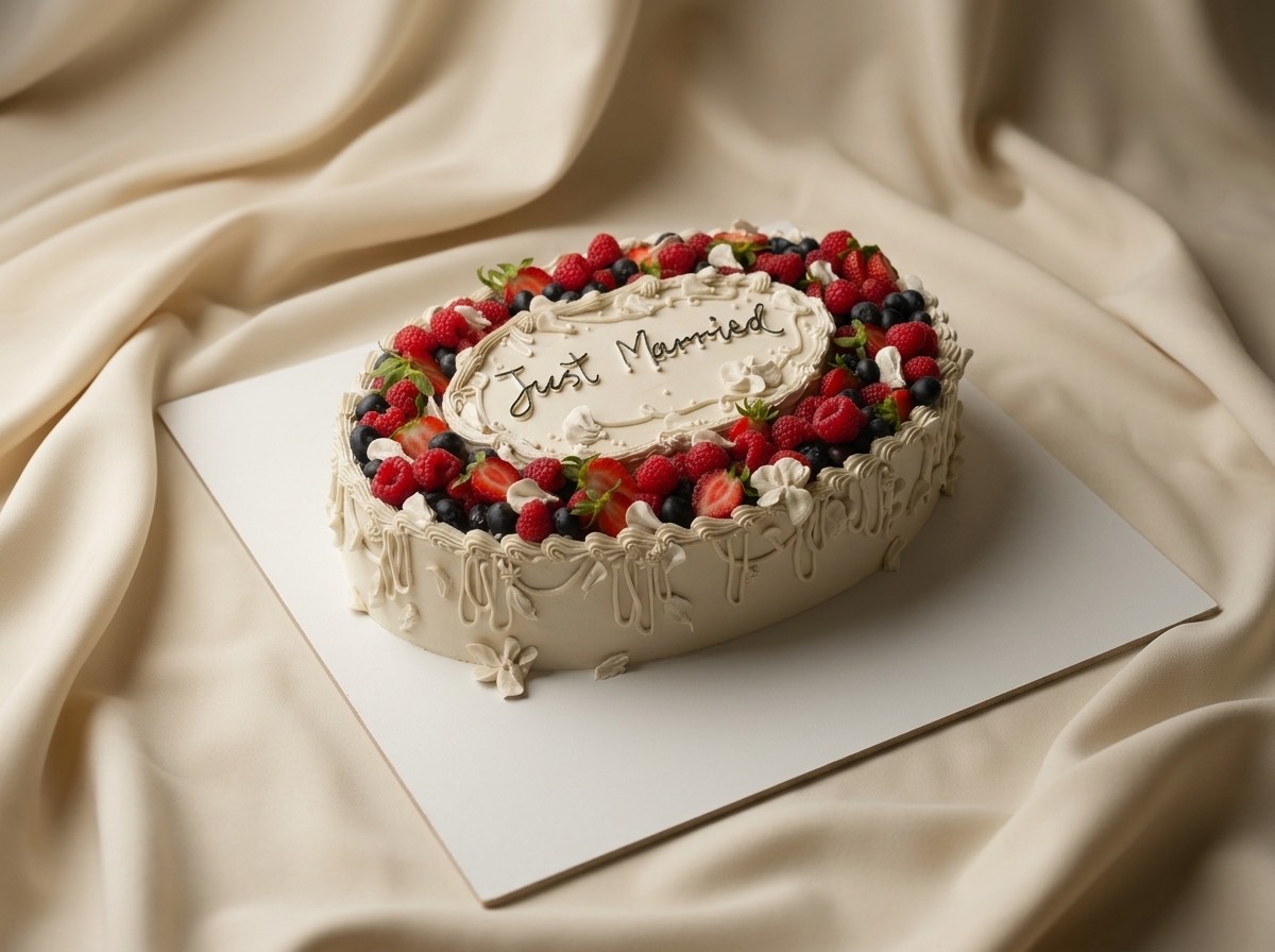Orman meyveli Just Married pastası